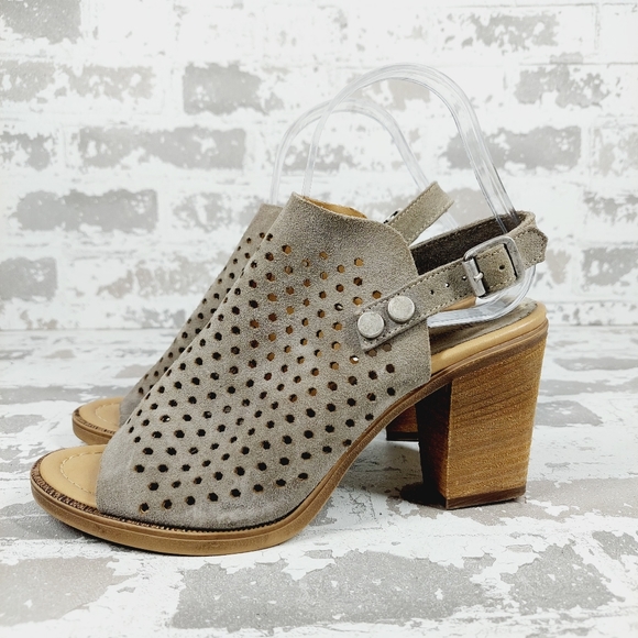 Barbara Barbieri Gray Suede Slip On Perforated Leather Heeled Sandals C449 - Picture 1 of 11